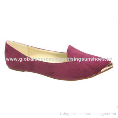 Women's flat casual shoes, pointed toe style with metal accessories decorated, popular ballerinas